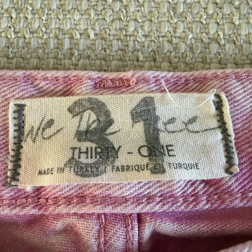 Free People‎ Maggie Jean Acid Wash Pink Button Fly Copped Distressed Hem 31